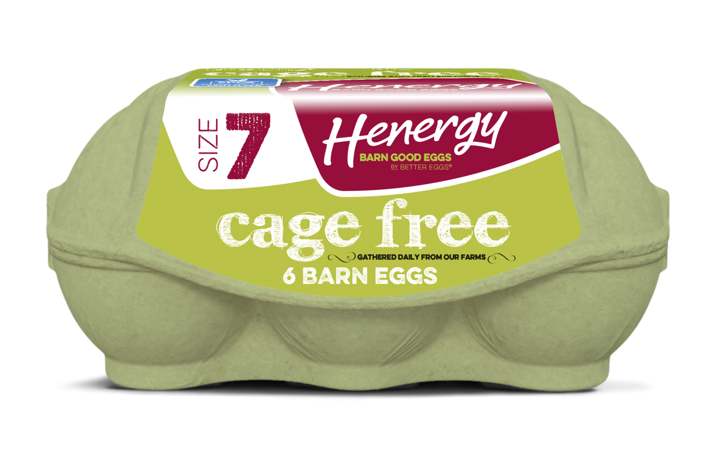Henergy size 7, 6 pack of cage-free barn eggs