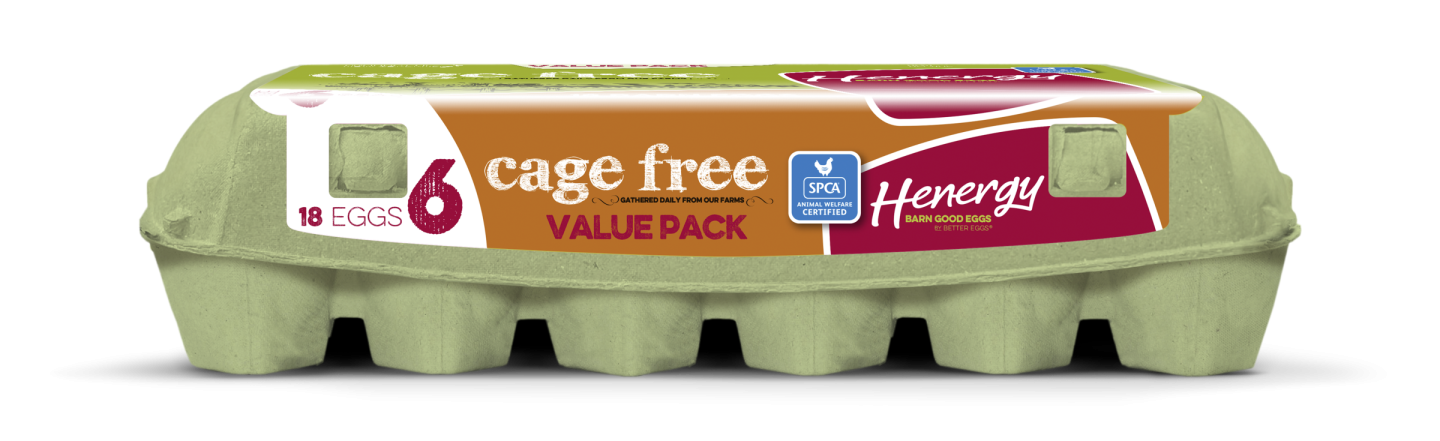 Henergy size 6, 18 pack of cage-free barn eggs